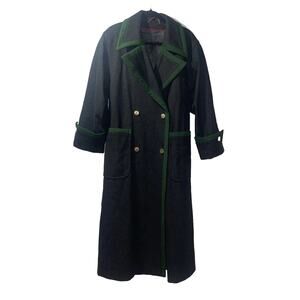 ADMONT German Bavarian Black‎ Green Trim Wool Long Coat Sz 36 US 8-10